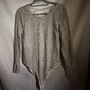 Criss-cross detail lace bodysuit